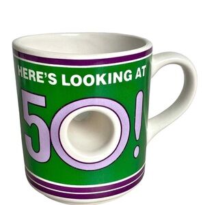 VTG Papel 50th Birthday Mug Hollow Center Peek Hole Gag Gift Fun Novelty 1980s